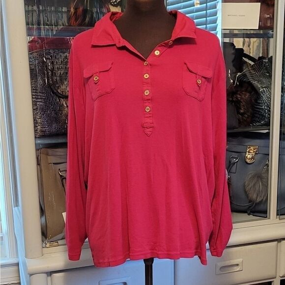 Chaps Red Blouse with Gold Buttons - Picture 2 of 7